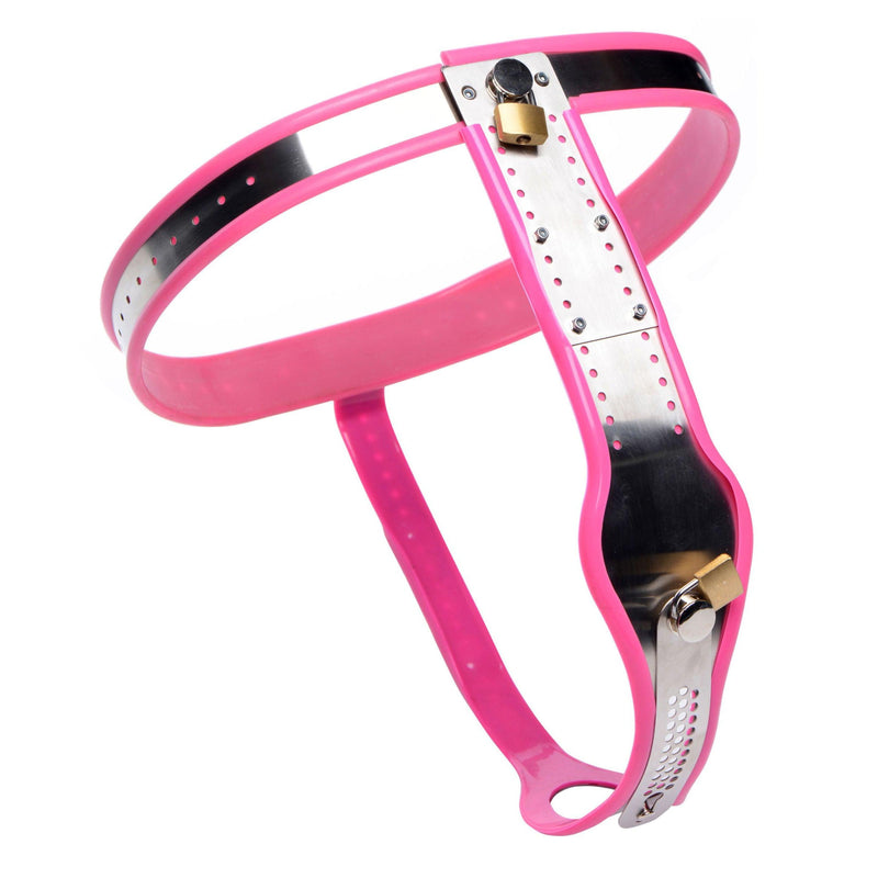 Pink Stainless Steel Adjustable Female Chastity Belt - The Dildo Hub