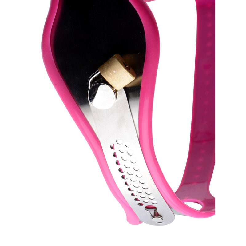 Pink Stainless Steel Adjustable Female Chastity Belt - The Dildo Hub