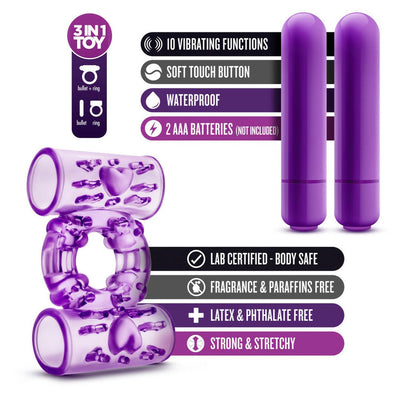 Play With Me Dual Vibrating Cock Ring - Purple | Blush - The Dildo Hub