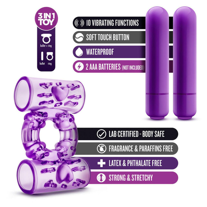 Play With Me Dual Vibrating Cock Ring - Purple | Blush - The Dildo Hub