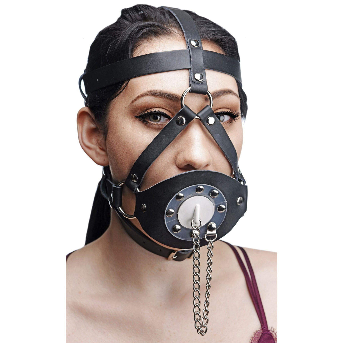 Plug Your Hole Open Mouth Leather Head Harness - The Dildo Hub