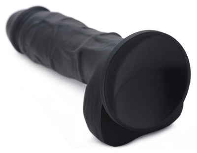 Power Pecker 7 Inch Silicone Dildo with Balls - Black - The Dildo Hub