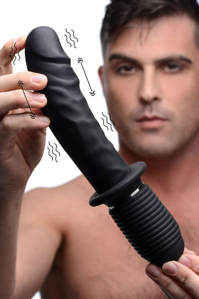 Power Pounder Vibrating and Thrusting Silicone Dildo - Black - The Dildo Hub