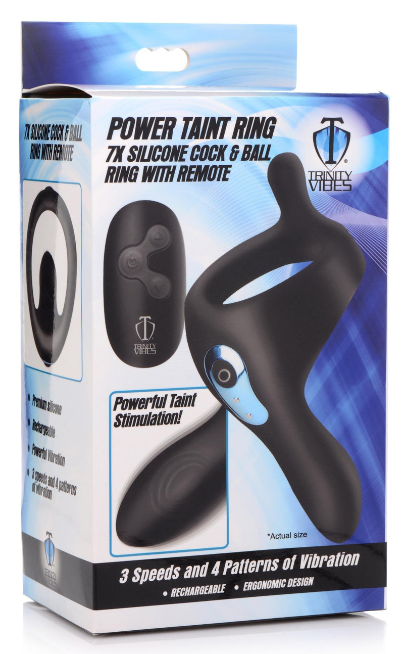 Power Taint 7X Silicone Cock and Ball Ring with Remote - The Dildo Hub