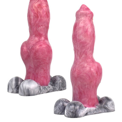 Animal Dog Knot Dildo in Pink and Grey Marbling - 9.05 Inches Sex Toys from thedildohub.com