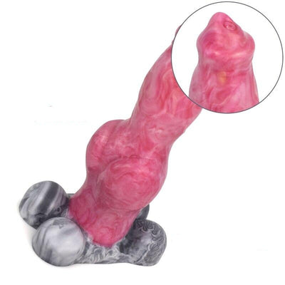 Animal Dog Knot Dildo in Pink and Grey Marbling - 9.05 Inches Sex Toys from thedildohub.com