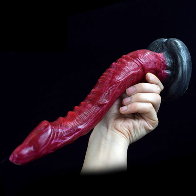 Extra Long Fantasy Dragon Tail Dildo in Burgundy Marbling - 10.43 Inches  from The Dildo Hub
