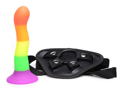 Proud Rainbow Silicone Dildo with Harness - The Dildo Hub