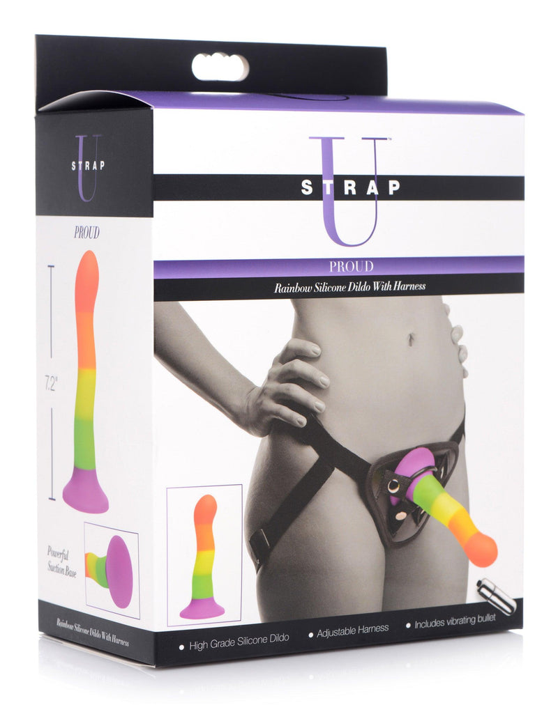 Proud Rainbow Silicone Dildo with Harness - The Dildo Hub