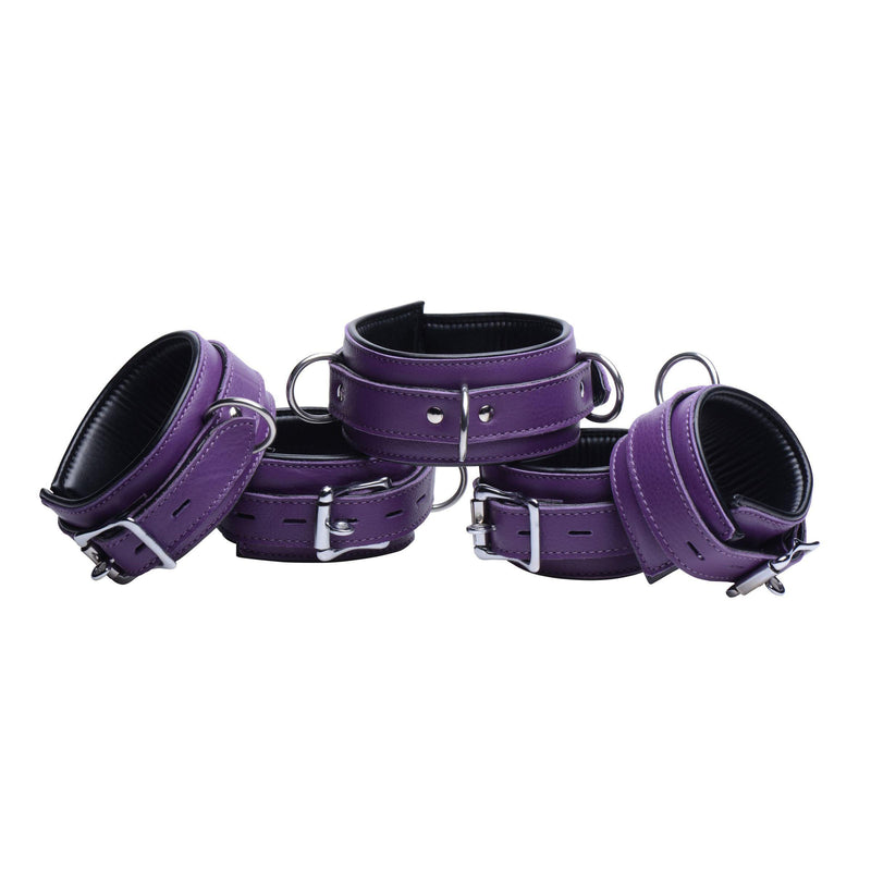 Purple 5 Piece Locking Leather Bondage Set - The Dildo Hub