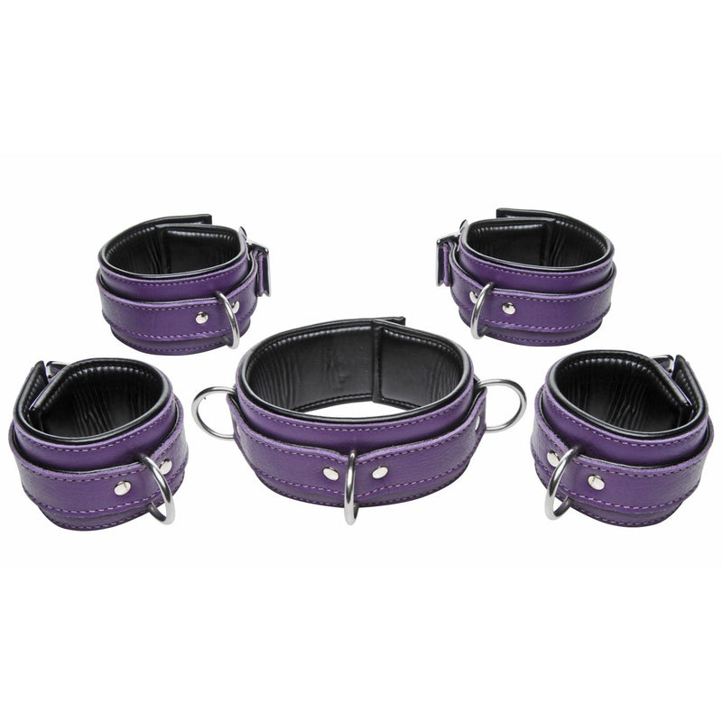 Purple 5 Piece Locking Leather Bondage Set - The Dildo Hub