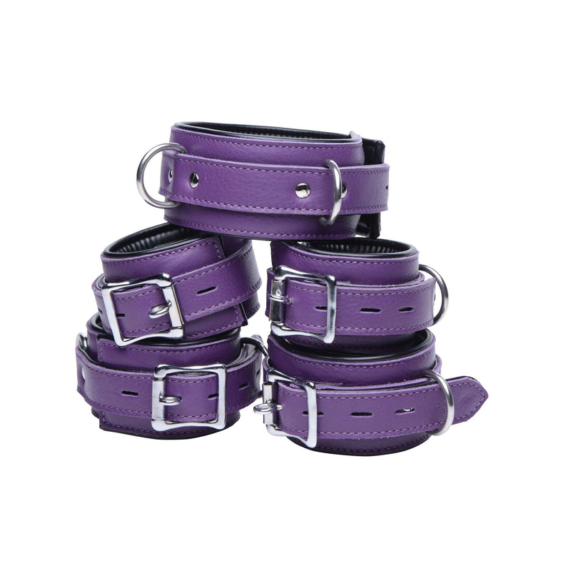 Purple 5 Piece Locking Leather Bondage Set - The Dildo Hub