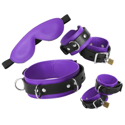 Purple Premium Leather Bondage Essentials Kit - The Dildo Hub