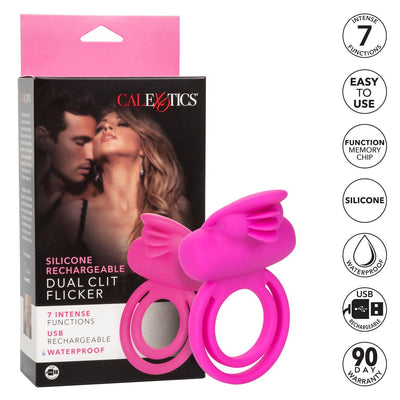 Rechargeable Dual Clit Flicker Vibrating Cock Ring | CalExotics - The Dildo Hub