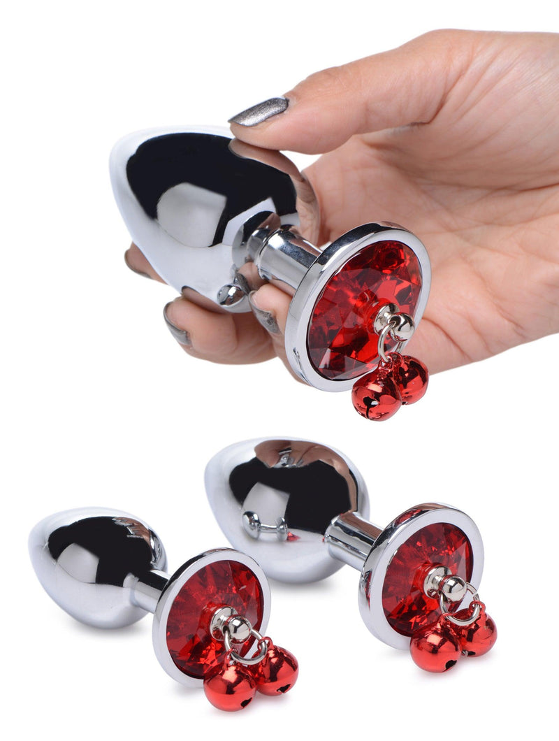 Red Gem with Bells Anal Plug Set - The Dildo Hub