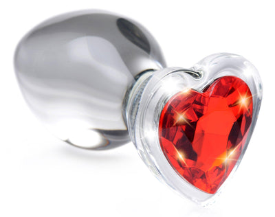 Red Heart Gem Glass Anal Plug - Large - The Dildo Hub