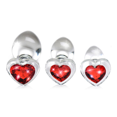 Red Heart Gem Glass Anal Plug Set - The Dildo Hub