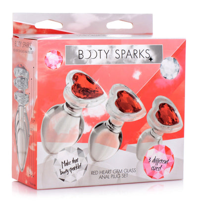 Red Heart Gem Glass Anal Plug Set - The Dildo Hub