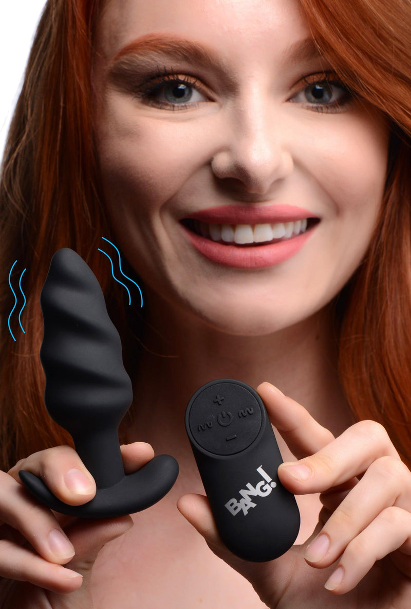 Remote Control 21X Vibrating Silicone Swirl Butt Plug - Black - The Dildo Hub