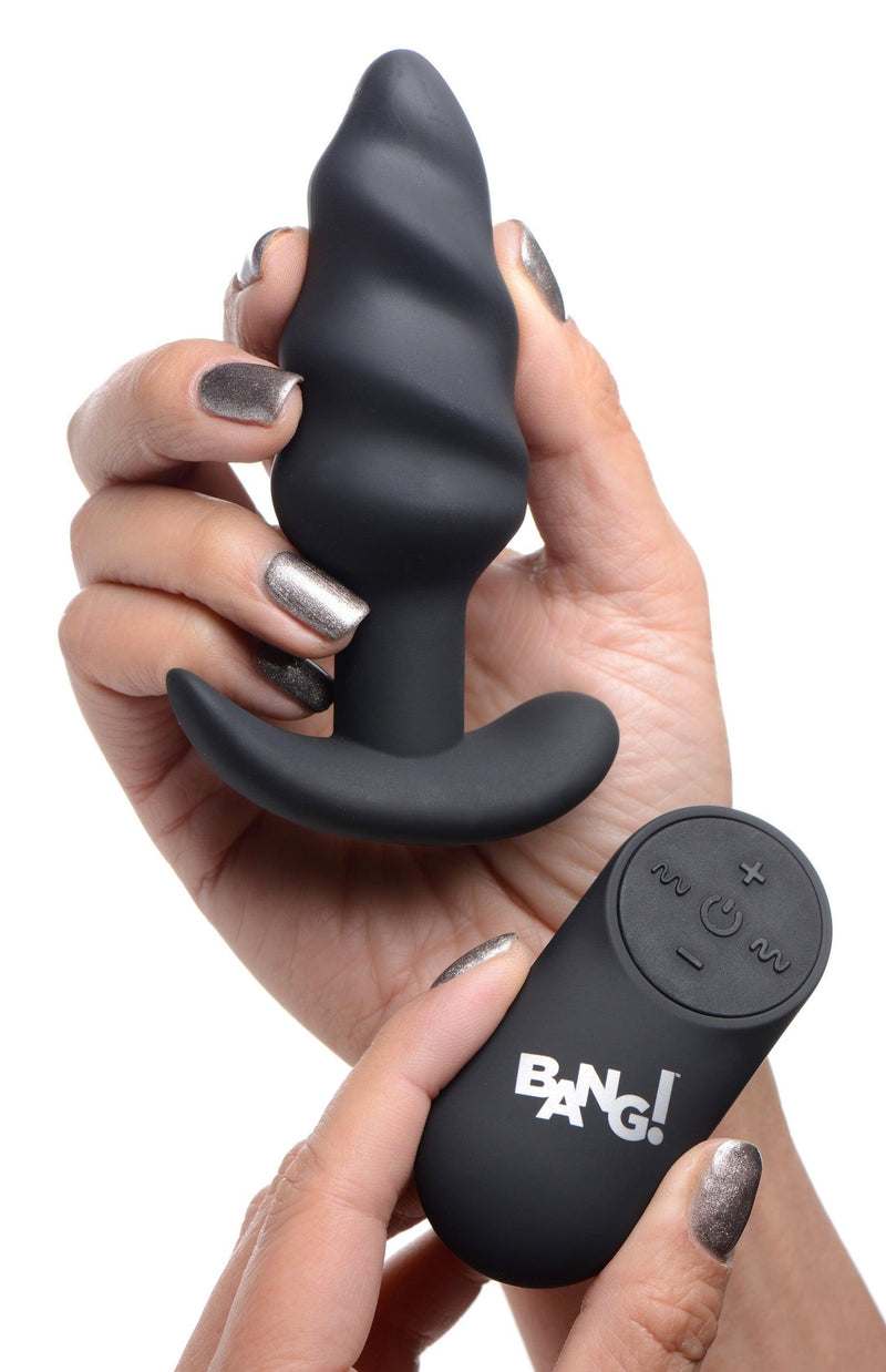 Remote Control 21X Vibrating Silicone Swirl Butt Plug - Black - The Dildo Hub