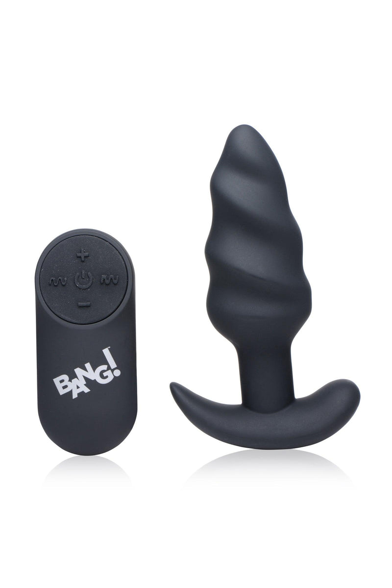 Remote Control 21X Vibrating Silicone Swirl Butt Plug - Black - The Dildo Hub