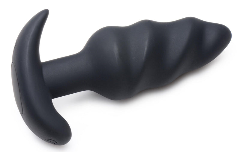 Remote Control 21X Vibrating Silicone Swirl Butt Plug - Black - The Dildo Hub