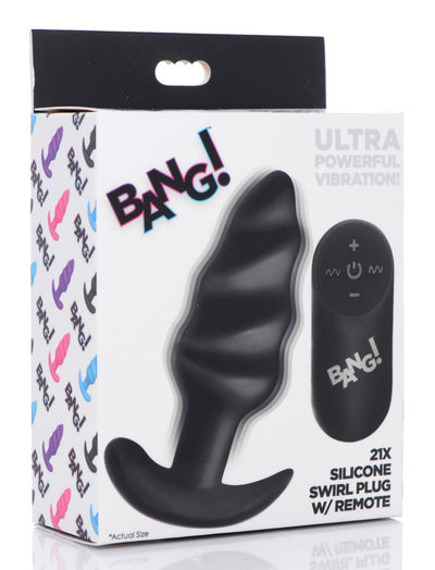 Remote Control 21X Vibrating Silicone Swirl Butt Plug - Black - The Dildo Hub