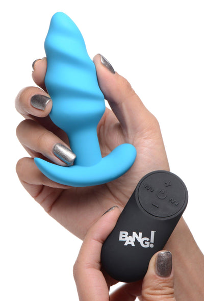 Remote Control 21X Vibrating Silicone Swirl Butt Plug - Blue - The Dildo Hub