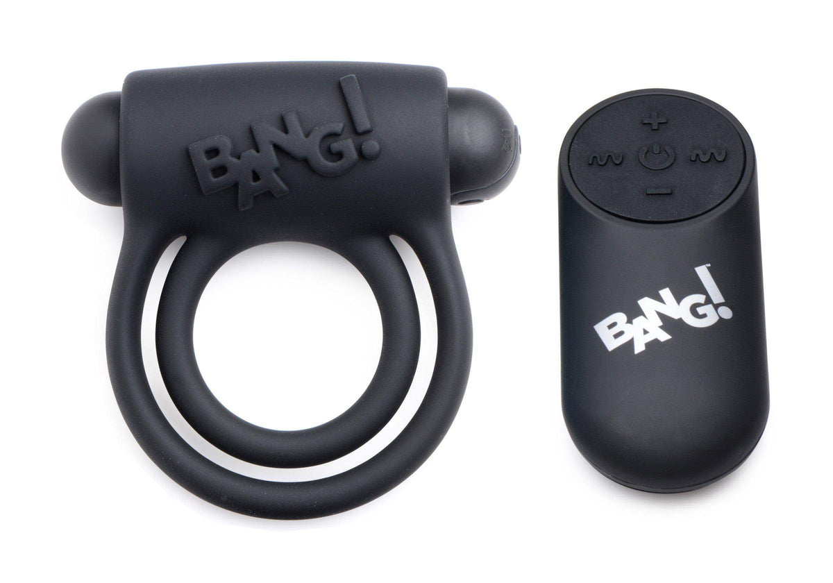 Remote Control 28X Vibrating Cock Ring and Bullet - Black - The Dildo Hub