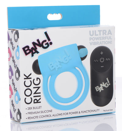 Remote Control 28X Vibrating Cock Ring and Bullet - Blue - The Dildo Hub