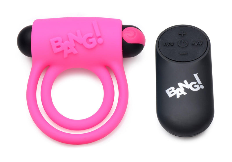 Remote Control 28X Vibrating Cock Ring and Bullet - Pink - The Dildo Hub