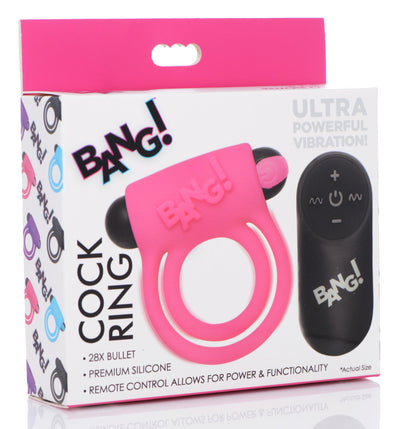 Remote Control 28X Vibrating Cock Ring and Bullet - Pink - The Dildo Hub