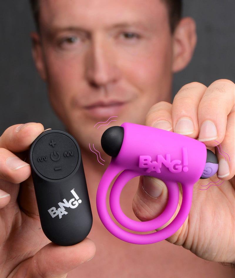 Remote Control 28X Vibrating Cock Ring and Bullet - Purple - The Dildo Hub