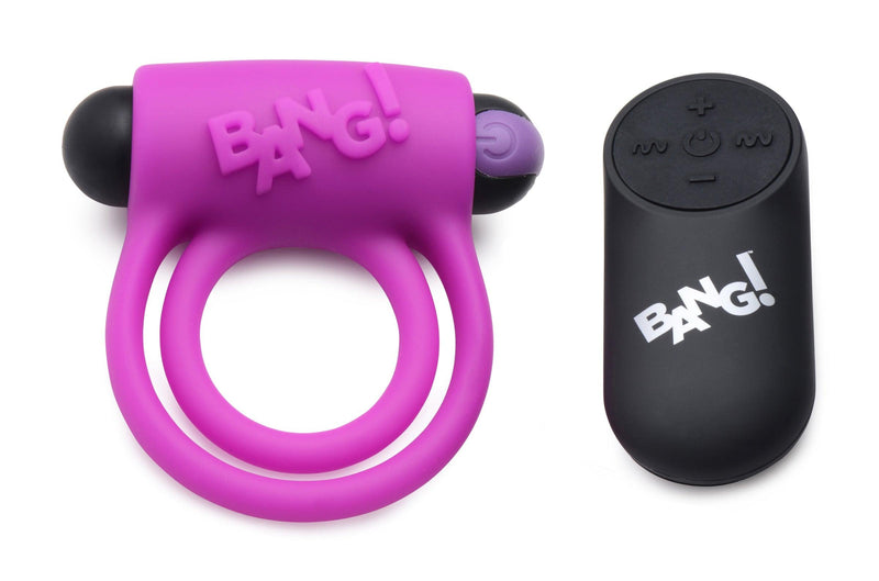 Remote Control 28X Vibrating Cock Ring and Bullet - Purple - The Dildo Hub