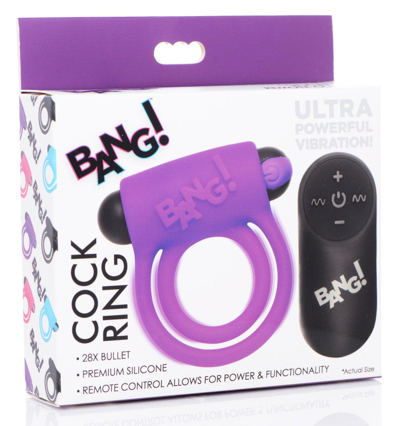 Remote Control 28X Vibrating Cock Ring and Bullet - Purple - The Dildo Hub