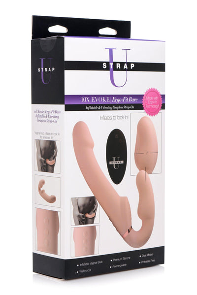 Remote Control Inflatable Vibrating Silicone Ergo Fit Strapless Strap-On - The Dildo Hub