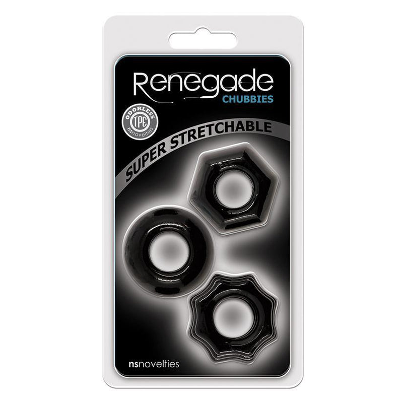 Renegade Cock Rings Set - Chubbies - Black | NS Novelties - The Dildo Hub