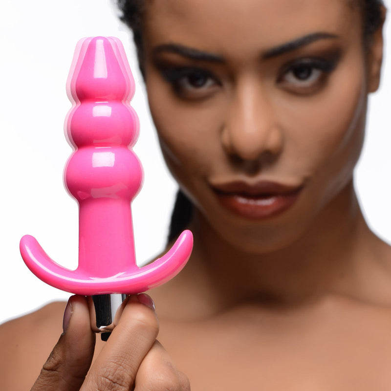 Ribbed Vibrating Butt Plug - Pink - The Dildo Hub