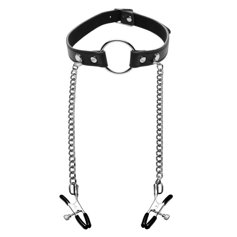 Seize O-Ring Gag with Nipple Clamps - The Dildo Hub