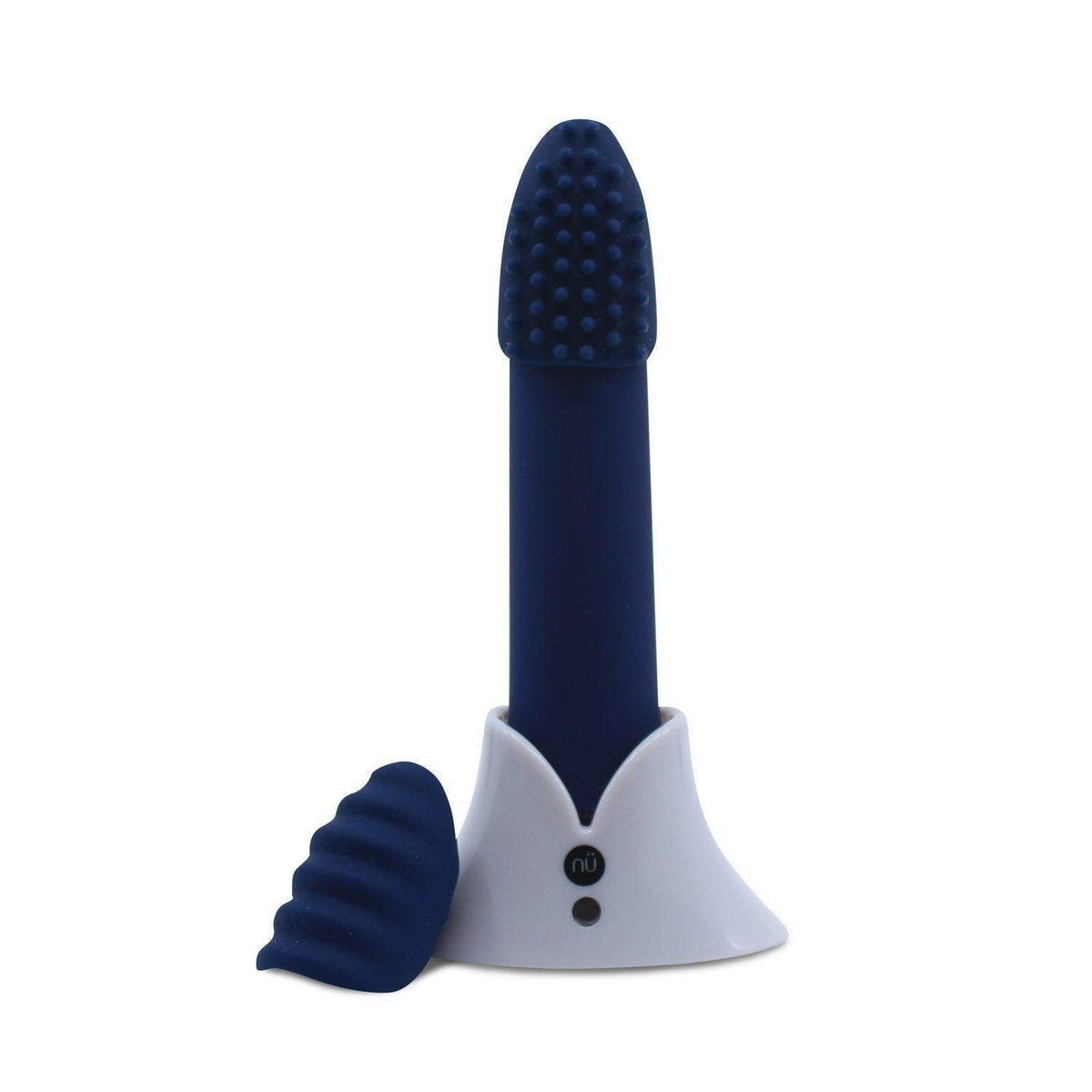 Sensuelle Point Plus 20-function Rechargable Silicone Bullet Vibrator With Textured Tips - Navy Blue - The Dildo Hub