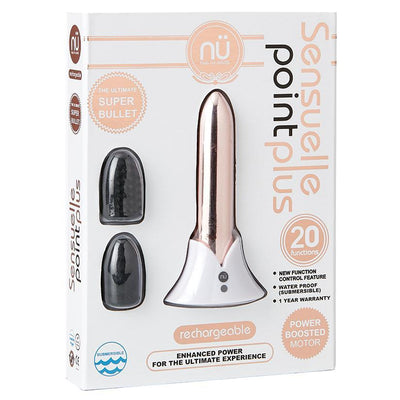 Sensuelle Point Plus 20-function Rechargable Silicone Bullet Vibrator With Textured Tips - Rose Gold - The Dildo Hub