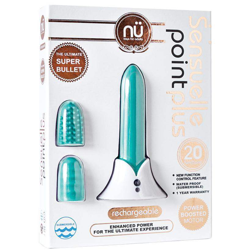 Sensuelle Point Plus 20-function Rechargable Silicone Bullet Vibrator With Textured Tips - Tiffany Blue - The Dildo Hub