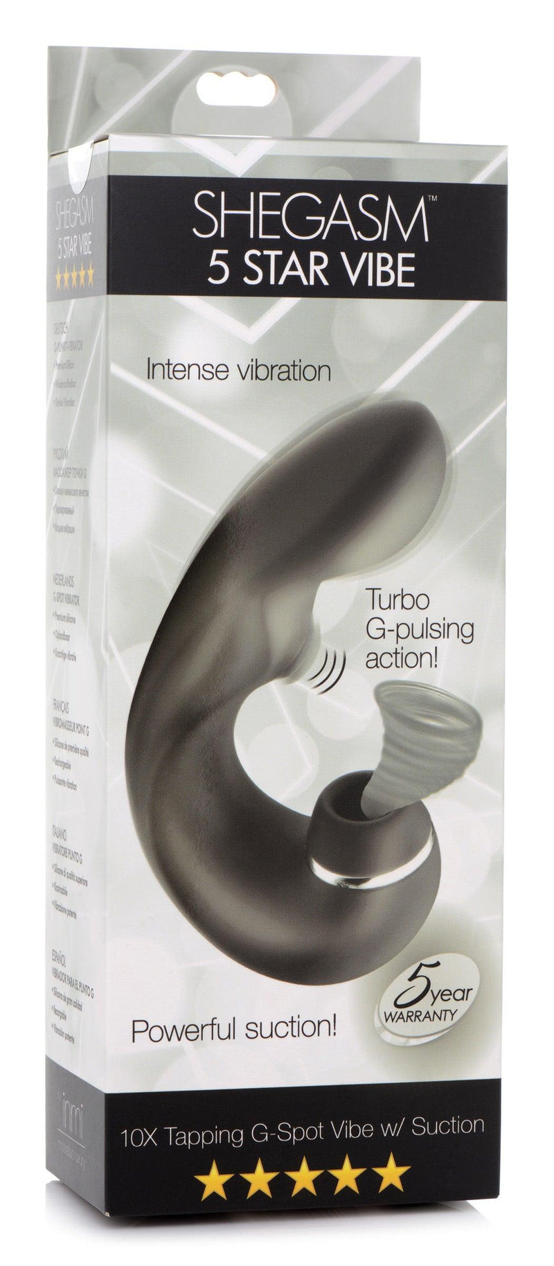 Shegasm 5 Star 10X Tapping G-Spot Silicone Vibrator with Suction - Black - The Dildo Hub