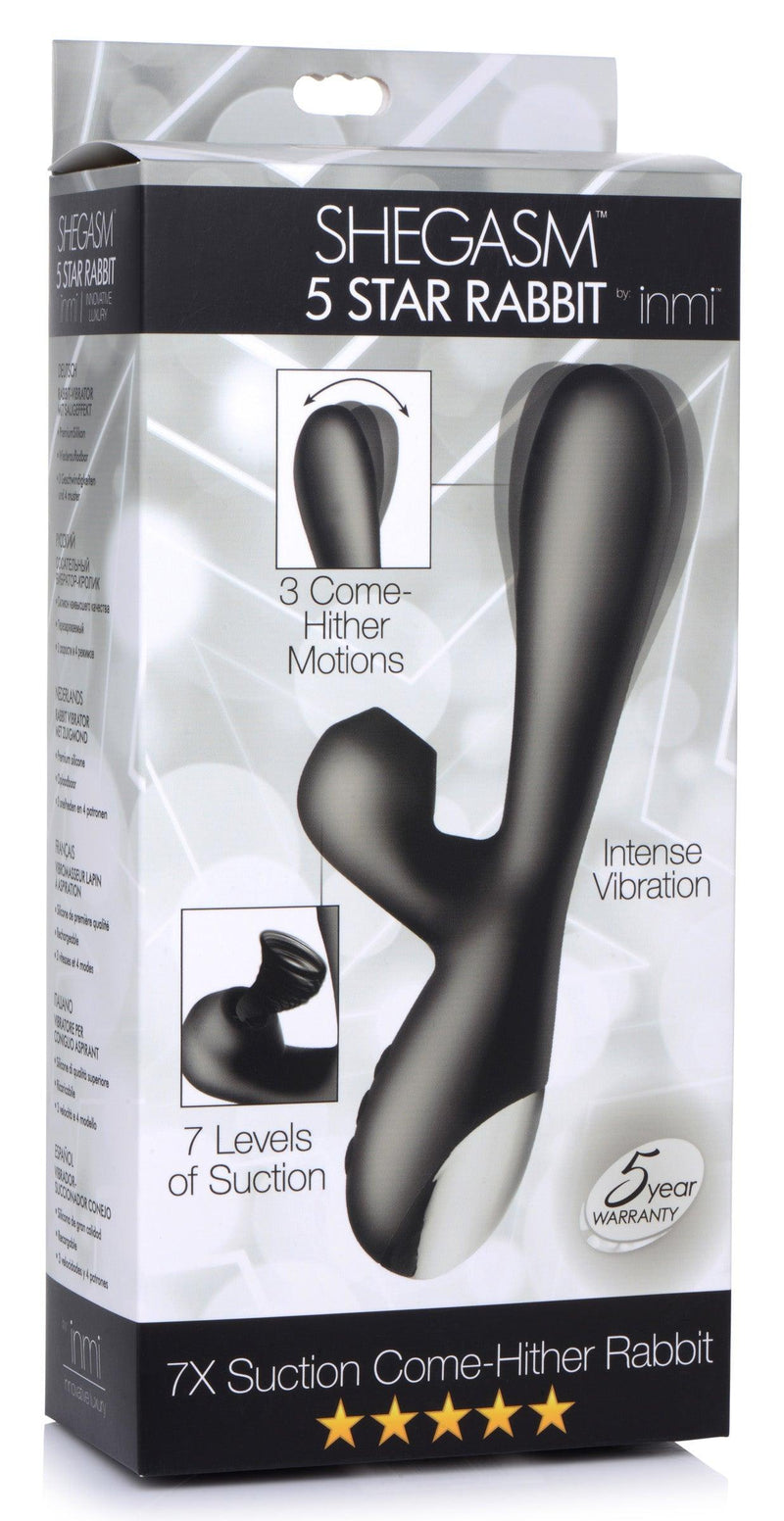 Shegasm 5 Star 7X Suction Come-Hither Silicone Rabbit - Black - The Dildo Hub