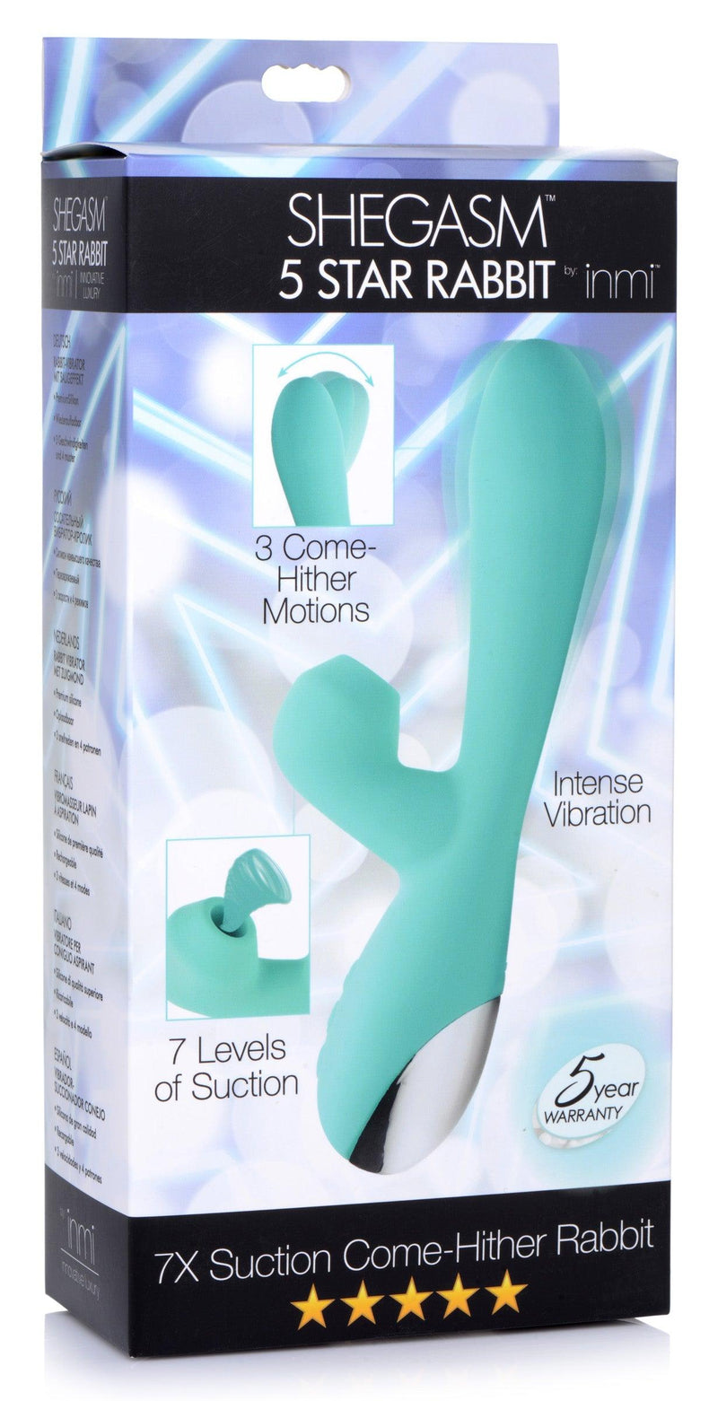 Shegasm 5 Star 7X Suction Come-Hither Silicone Rabbit - Teal - The Dildo Hub