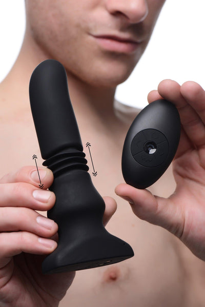 Silicone Vibrating and Thrusting Plug with Remote Control - The Dildo Hub