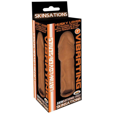 Skinsations Husky Lover Series 7 In. Vibrating Penis Extension- Brown | Hott Products - The Dildo Hub