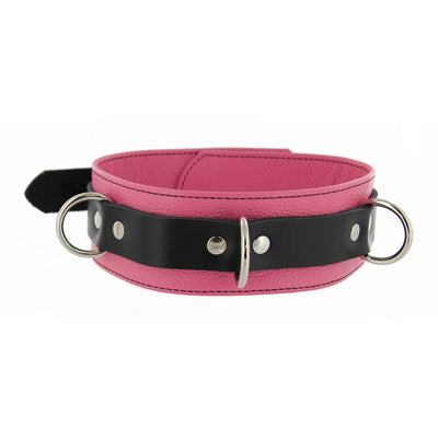 Strict Leather Deluxe Locking Collar - Pink and Black LeatherR from Strict Leather
