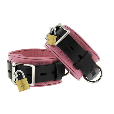 Strict Leather Pink and Black Deluxe Locking Ankle Cuffs LeatherR from Strict Leather