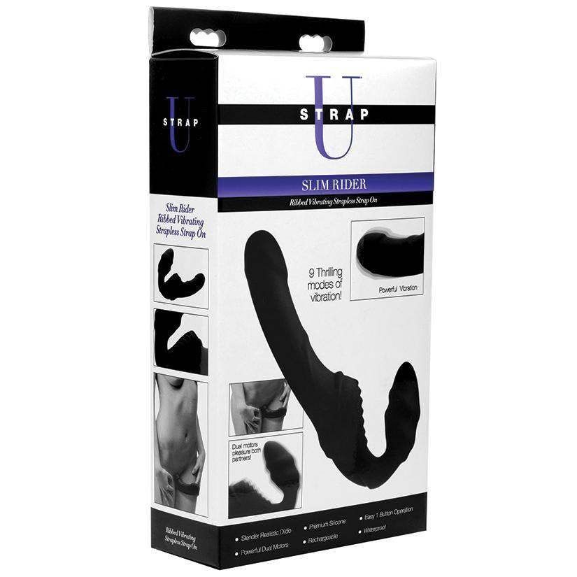 Slim Rider Ribbed Vibrating Silicone Strapless Strap On - The Dildo Hub